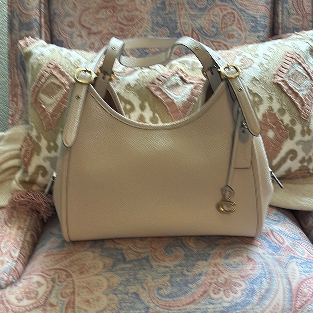 Coach Bella Shoulder Bag in Chalk with Textured Pebble Leather and Gold Hardware